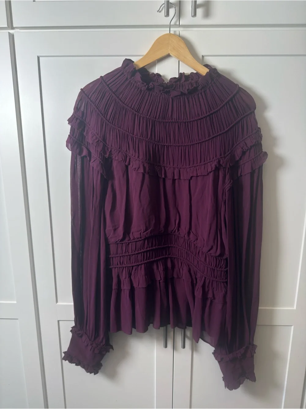 FARM Rio Plum Purple Ruffled Smocked Peasant Blouse